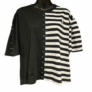 Custom White & Black Striped Split T-Shirt Junior’s XL